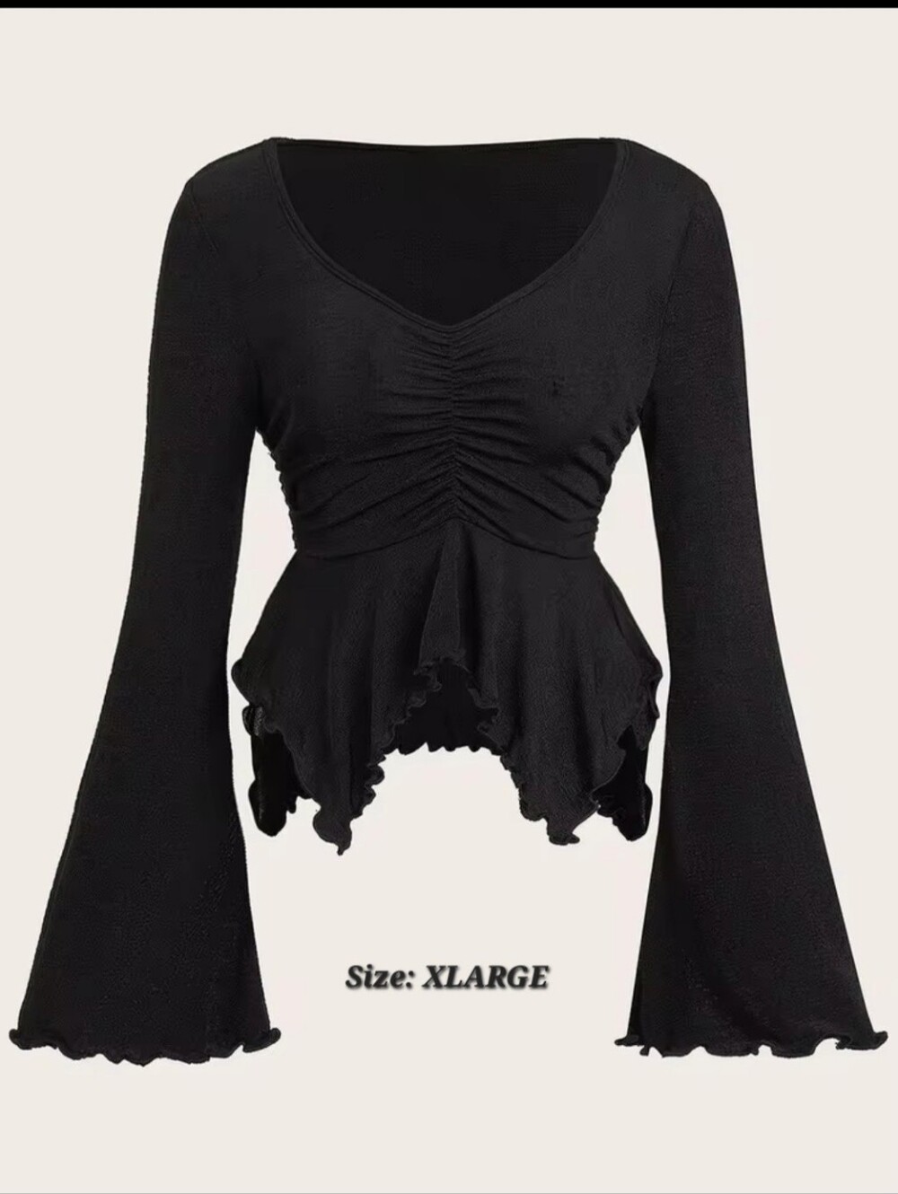 SHEIN Curve Black Flaunce Sleeve Ruched V-Neck Peplum Top Size XL Y2k Goth